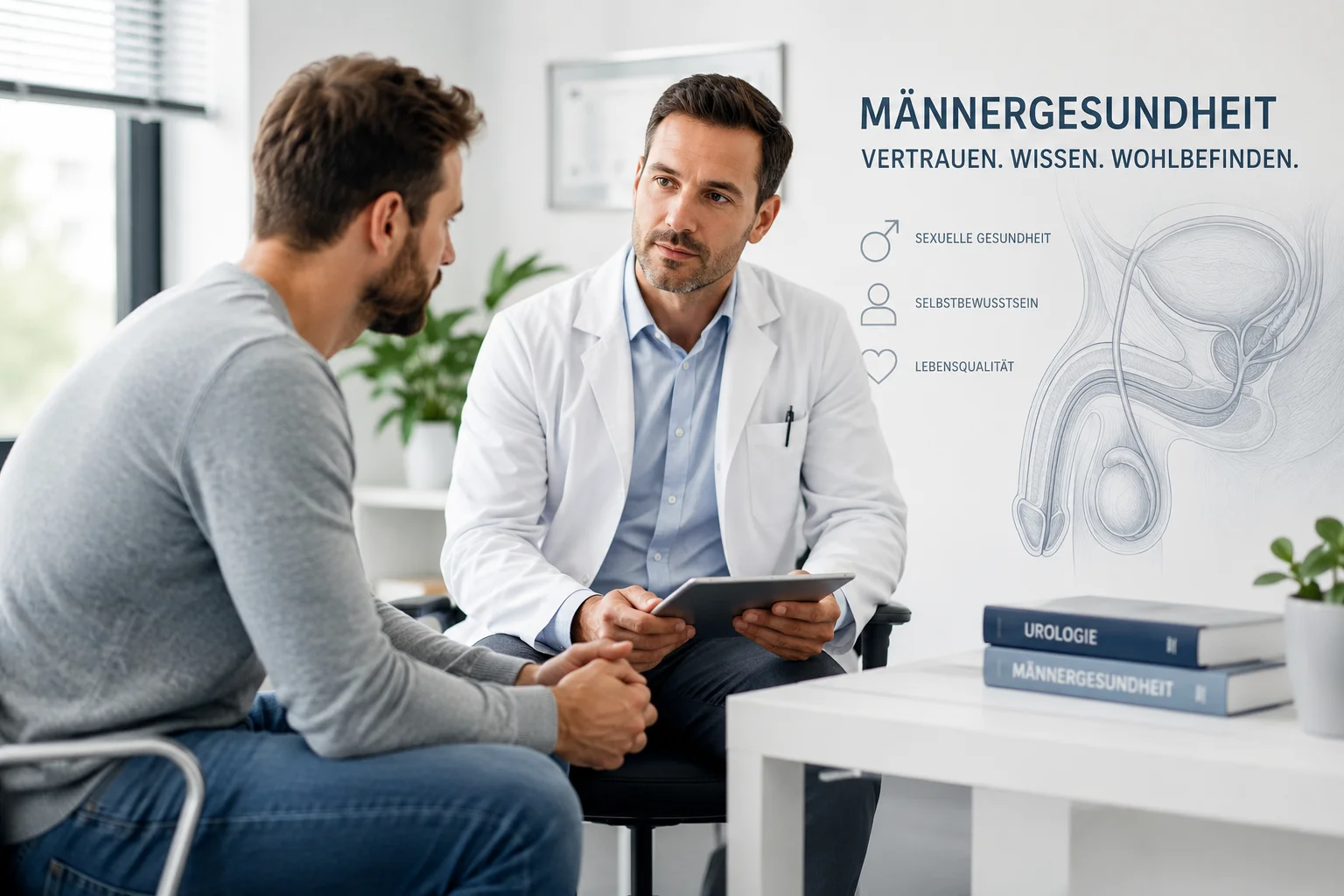 Doctor advises patient for male sexual health and average penis length in modern clinic