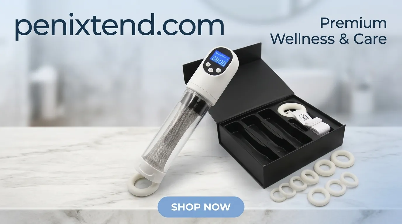 penis extenders Set by PeniXtend with traction ring, strap, silicone rings and electric vacuum pump in gift box