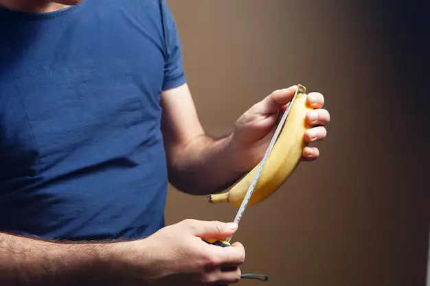 Man measuring a banana symbolizing penis size awareness