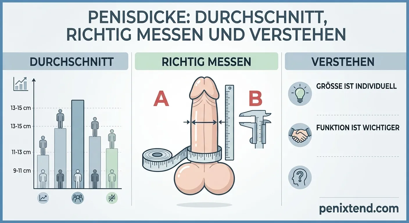 Penisdicke Infografik: Durchschnitt, richtig messen mit Maßband oder Messschieber und individuelle Unterschiede