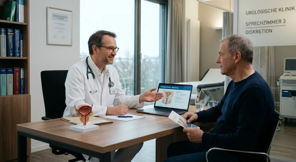 Erection Disorder Man advice at the urologist in modern clinic