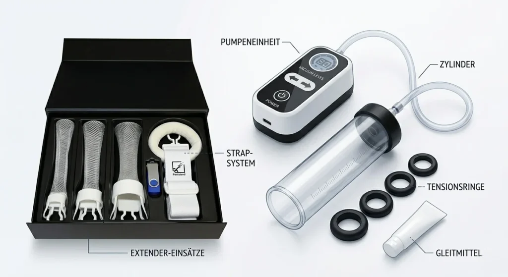 Right application penis pump – vacuum erection aid in professional product representation