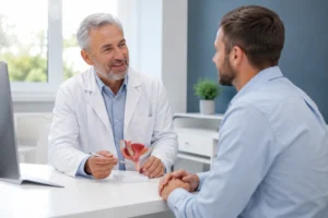 Vertrauensvolle Beratung beim Urologen zur normalen Penisgröße