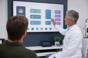 Evidence-basierte Behandlungsmöglichkeiten in der Urologie auf einem digitalen Bildschirm erklärt