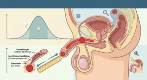 Anatomische Darstellung der korrekten Messpunkte von Schambein bis Eichelspitze