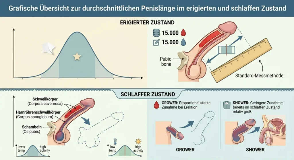 Grafische Übersicht zur durchschnittlichen penislänge im durchschnitt und schlaffen Zustand