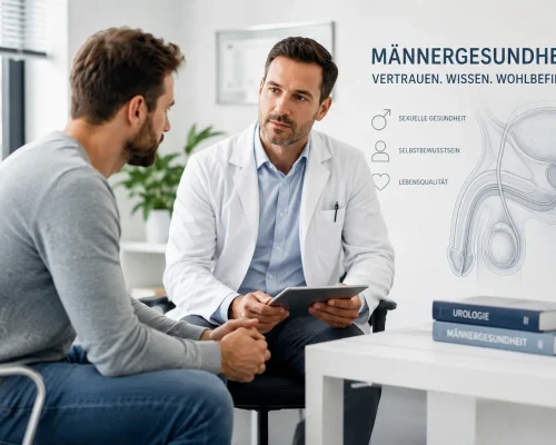 Arzt berät Patient zur männlichen Sexualgesundheit und durchschnittlich penislänge in moderner Klinik